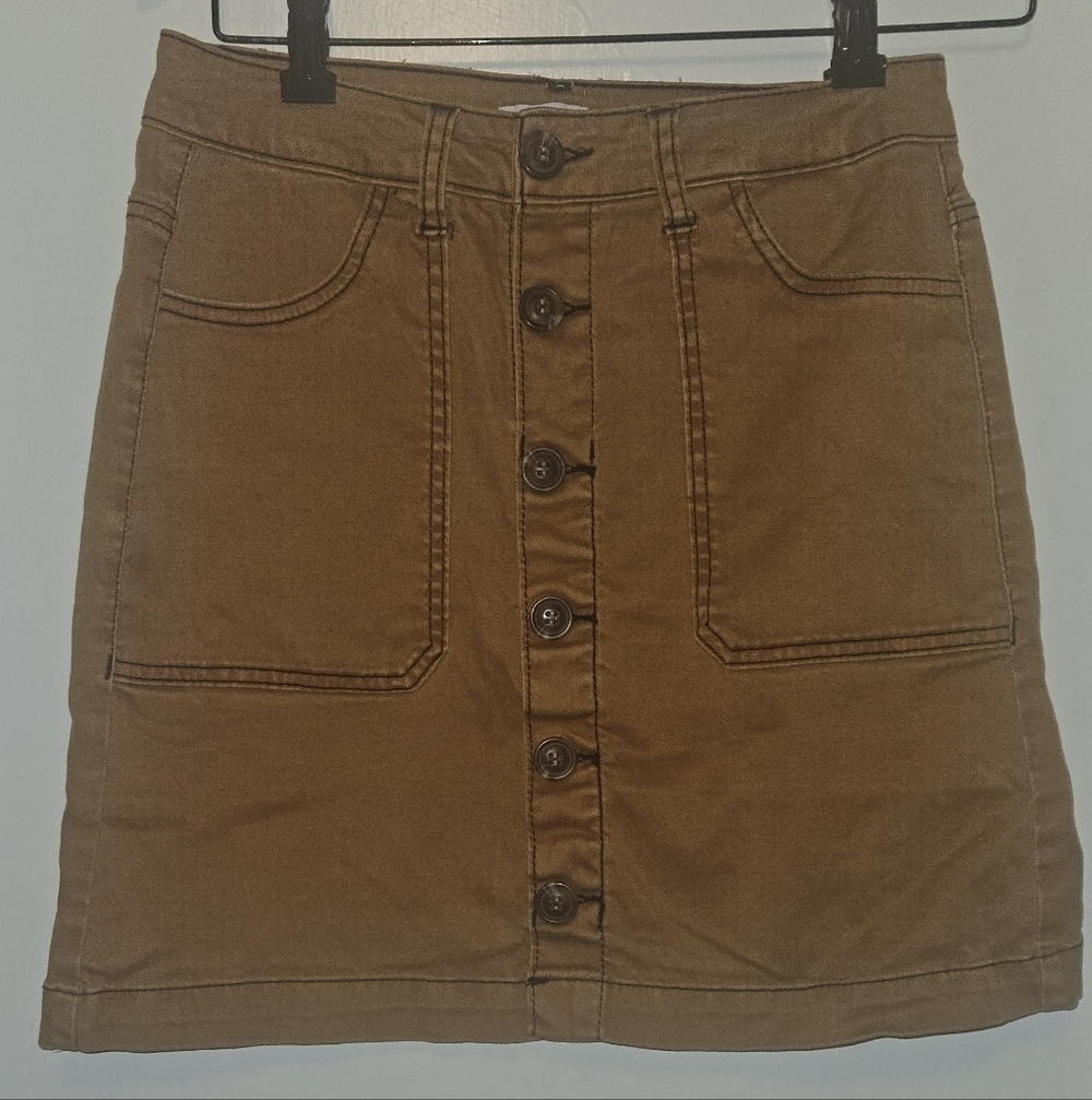 Kensie Tan Button-Front Mini Skirt
